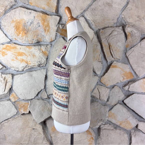 Ralph Lauren Rugby c. 1990 Wool Fair Isle Sweater Vest Sand Dollar | M - Picture 2 of 4